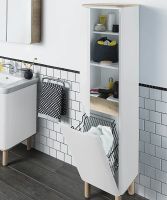 Шкаф пенал Vitra Sento 40 L 60854 подвесной с бельевое корзиной Белый матовый — фото 2, Пеналы для ванной комнаты