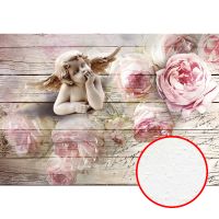 Фреска Ortograf 3D 6649 Фактура бархат FX Флизелин (4*2,8) Бежевый/Розовый, Цветы/Ангелы арт-6649 (бархат FX) — фото 1, Фрески
