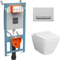 Комплект унитаза с инсталляцией Vitra Integra Square 9856B003-7206 с сиденьем Микролифт и клавишей смыва Хром матовый — фото 1, Комплекты унитаз + инсталляция