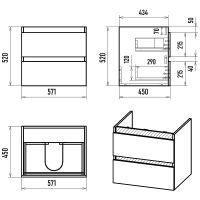 Тумба с раковиной Misty Грей 60 УТ000022655 подвесная Серый металлик Дуб Сонома — фото 7, Мебель для ванной