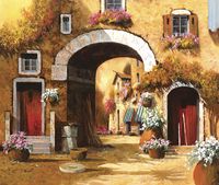 Фреска Ortograf Городской пейзаж живопись 11720 Фактура флок FLK Флизелин (3,2*2,7) Бежевый, Город/Цветы/Живопись — фото 2, Фрески