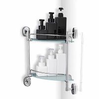 Стеклянная полка Haiba HB1907-2 угловая Хром — фото 4, Полки для ванной и душа