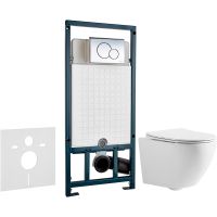 Комплект унитаза CeramaLux 2197 с сиденьем Микролифт и инсталляцией WeltWasser WW Marberg 507 10000005949+10000005952 с клавишей смыва Хром глянцевый — фото 1, Комплекты унитаз + инсталляция