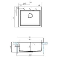 Кухонная мойка Aquaton Линеа 58 1A733032LW250 Серый шелк — фото 3, Кухонные мойки