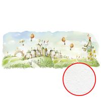 Фреска детская Ortograf Для малышей 33135 Фактура бархат FX Флизелин (6,4*2,7) Зеленый, Домики — фото 1, Фрески