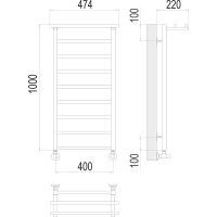 Водяной полотенцесушитель Terminus Контур П9 400х1000 4670078529732 с полкой Хром, нижнее подключение, G 1/2" ВР, с угловым соединением — фото 4, Водяные полотенцесушители