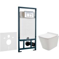 Комплект унитаза AQUAme AQM2004 с сиденьем Микролифт и инсталляцией WeltWasser WW Marberg 507 10000005949+10000005953 с клавишей смыва Хром глянцевый — фото 1, Комплекты унитаз + инсталляция