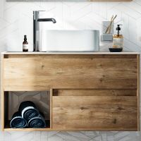 Тумба с раковиной STWORKI Карлстад 90 427826 подвесная Дуб рустикальный — фото 1, Тумбы с раковиной