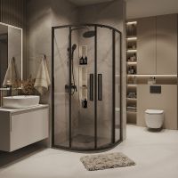 Душевой уголок Grossman Cosmo 80х80 301.K33.02.8080.21.00 профиль Черный матовый стекло прозрачное — фото 1, Душевые уголки четверть круга