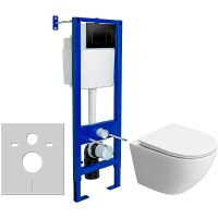 Комплект унитаза BelBagno Uno-Tor BB5177CH-TOR/SC с инсталляцией Berges Atom 410 040332 с сиденьем Микролифт и Черной матовой клавишей смыва — фото 1, Комплекты унитаз + инсталляция