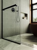 Душевая перегородка Maybah Glass MGD-732-6у 890x1950 в узком профиле Черный стекло прозрачное — фото 6, Душевые перегородки