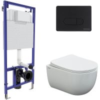 Комплект унитаза с инсталляцией Berges Novum 043238 с сиденьем Микролифт и Черной Soft Touch клавишей смыва — фото 1, Комплекты унитаз + инсталляция