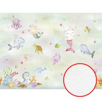 Фреска детская Ortograf Little Friends 34390 Фактура бархат FX Флизелин (4*3) Зеленый/Разноцветный, Рыбы/Мультимедия — фото 1, Фрески