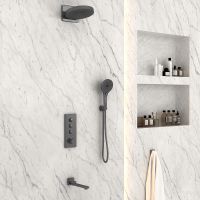 Душевая система Vincea Inspire VSFW-433TI1GM с термостатом Вороненая сталь — фото 1, Встраиваемые душевые комплекты