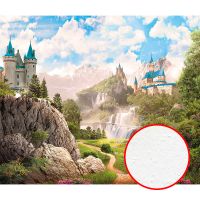 Фреска Ortograf Замки 33193 Фактура бархат FX Флизелин (3,2*2,7) Зеленый/Бежевый/Голубой, Замки/Водопады/Горы — фото 1, Фрески