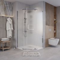 Душевой уголок Grossman Pragma 90х90 302.K33.03.9090.10.02 профиль Хром стекло шиншилла — фото 2, Душевые уголки трапеция