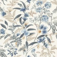 Обои RASCH Garden 869125 Винил на флизелине (0,53*10,05) Бежевый/Синий/Серый, Цветы — фото 1, Обои для стен