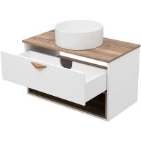 Тумба под раковину Brevita Bergen 90 BER-07090-19-01-1Я подвесная Белая матовая Дуб Галифакс олово — фото 8, Мебель для ванной