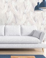 Обои Solo Fiji E200805 Винил на флизелине (1,06*10) Белый/Бежевый/Серебряный, Листья — фото 3, Обои для стен