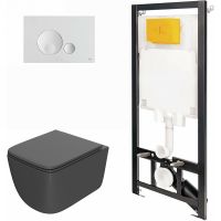 Комплект унитаза с инсталляцией Point Меркурий 886914GBO1+PN41831GM Графит матовый с сиденьем Микролифт и Белой клавишей смыва — фото 1, Унитазы