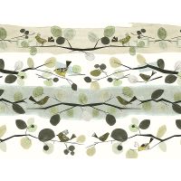 Панно Zambaiti Parati Satin Flowers IV Z66893 Винил на флизелине (3*5,1) Бежевый/Белый/Зеленый, Листья/Птицы — фото 1, Обои для стен