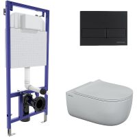 Комплект унитаза с инсталляцией Berges Novum 043204 с сиденьем Микролифт и Черной SoftTouch клавишей смыва — фото 1, Комплекты унитаз + инсталляция