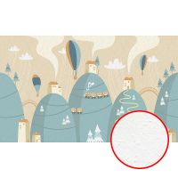 Фреска детская Ortograf Для малышей 33511 Фактура бархат FX Флизелин (4,5*2,7) Бирюзовый/Бежевый, Горы/Воздушные шары/Домики — фото 1, Фрески