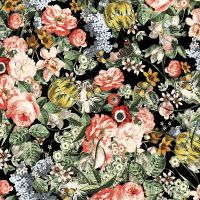 Обои LOYMINA La Belle Epoque BQ1 004/1 Винил на флизелине (1*10,05) Красный/Черный Цветы/Бабочки — фото 1, Обои для стен