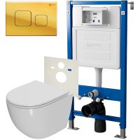 Товар: Комплект унитаза с инсталляцией Point Афина PN48341G с сиденьем Микролифт и клавишей смыва Золото - фото 1 Комплект унитаза с инсталляцией Point Афина PN48341G с сиденьем Микролифт и клавишей смыва Золото — фото 1, Унитазы