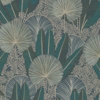 Обои Grandeco Asperia A 54701 Винил на флизелине (0,53*10,05) Бирюзовый/Бежевый/Черный, Листья — фото 1, Обои для стен