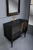 Тумба под раковину Boheme Armadi Art Vallessi Avangarde Piazza 100 841-100-BG подвесная Черный глянец Золото — фото 9, Мебель для ванной