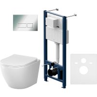 Комплект унитаза с инсталляцией AM.PM Like IS47051.801900 с сиденьем Микролифт и клавишей смыва Хром глянцевый — фото 1, Комплекты унитаз + инсталляция