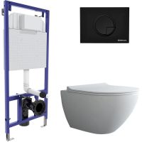 Комплект унитаза с инсталляцией Berges Novum Rimless 043268 с сиденьем Микролифт и Черной клавишей смыва — фото 1, Комплекты унитаз + инсталляция