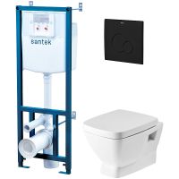 Комплект унитаза с инсталляцией Santek Нео 1WH501776 с сиденьем Микролифт и Черной матовой клавишей смыва — фото 1, Комплекты унитаз + инсталляция