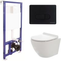 Комплект унитаза AQUAme AQM2002 с инсталляцией Berges Novum D5 040235 с сиденьем Микролифт и Черной матовой клавишей смыва — фото 1, Комплекты унитаз + инсталляция