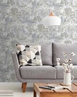 Обои Solo Blooming City SL8627-23 Винил на флизелине (1,06*10) Бежевый/Бирюзовый, Город/Цветы — фото 4, Обои для стен