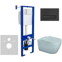 Комплект унитаза Berges Mascon Rimless с инсталляцией Atom Line 043351 с сиденьем Микролифт и Черной SoftTouch клавишей смыва — фото 1, Комплекты унитаз + инсталляция