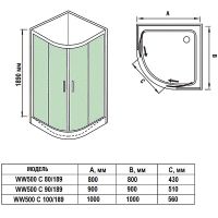 Душевой уголок WeltWasser WW500 С 100х100 10000004086 профиль Хром матовый стекло прозрачное — фото 4, Душевые уголки четверть круга