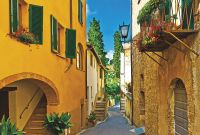 Фреска Ortograf Городской пейзаж 5018 Фактура флок FLK Флизелин (4*2,7) Оранжевый/Голубой/Зеленый, Город/Пейзаж — фото 2, Фрески