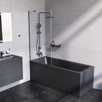 Шторка на ванну AM.PM Gem 80 W90BS-080-140BT профиль Черный матовый стекло прозрачное — фото 2, Неподвижные шторки для ванной