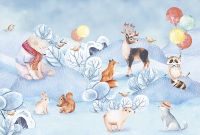 Фреска детская Ortograf Для самых маленьких 33688 Фактура флок FLK Флизелин (4*2,7) Голубой/Разноцветный, Животные — фото 2, Фрески