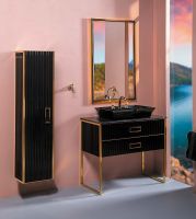 Шкаф пенал Boheme Armadi Art Monaco 35 868-BG подвесной Черный глянец Золото — фото 3, Мебель для ванной