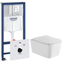 Комплект унитаза WellWant Tesoro WWU01111W с инсталляцией Grohe Rapid SL 38775001 с сиденьем Микролифт и клавишей смыва Хром — фото 1, Комплекты унитаз + инсталляция
