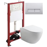 Комплект унитаза с инсталляцией Agger ATI07150+APB200 с сиденьем Микролифт и клавишей смыва Хром глянцевый