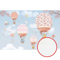 Фреска детская Ortograf Для малышей 33837 Фактура бархат FX Флизелин (4,1*2,7) Голубой/Розовый, Животные/Воздушные шары — фото 1, Фрески