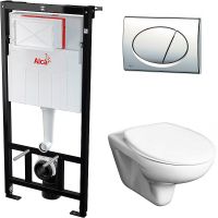 Комплект унитаза Roca Mateo 346200000+ZRU9302815 с инсталляцией Alcaplast Sadromodul AM101/1120-3:1 RU M71-0001 с сиденьем и клавишей смыва Хром — фото 1, Комплекты унитаз + инсталляция