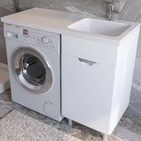 Тумба под раковину Stella Polar Кэтрин 110 SP-00001113 с бельевой корзиной Белая — фото 1, Тумбы под раковину