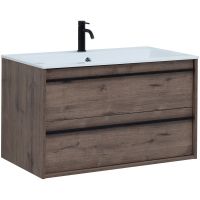 Тумба с раковиной Aquanet Lino 90 271950 подвесная Дуб Веллингтон — фото 1, Тумбы с раковиной