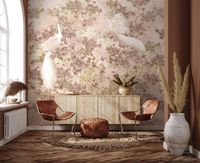 Фреска Ortograf Aurora 34124 Фактура бархат FX Флизелин (4*3) Бежевый/Розовый, Листья/Цветы/Птицы арт-34124 (бархат FX) — фото 3, Фрески