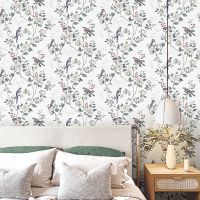 Обои Andrea Rossi Cheradi 54396-2 Винил на флизелине (1,06*10,05) Зеленый, Птицы/Цветы — фото 3, Обои для стен